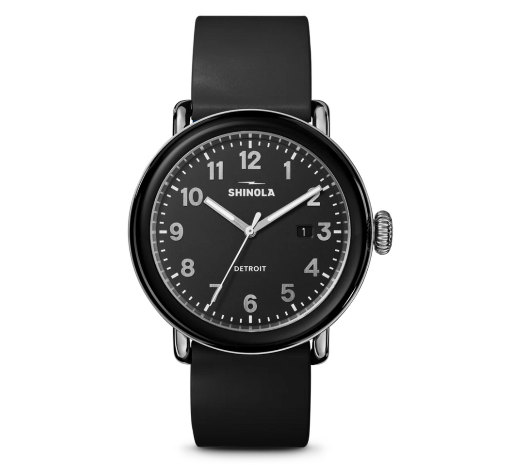 Shinola Men's Runwell Detrola 41mm Three-Hand Watch with Black Dial & Rubber Strap