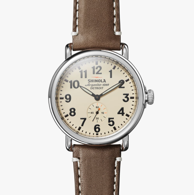 Shinola Men's Runwell 41mm Watch with Cream Dial & Dark Coffee Leather Strap