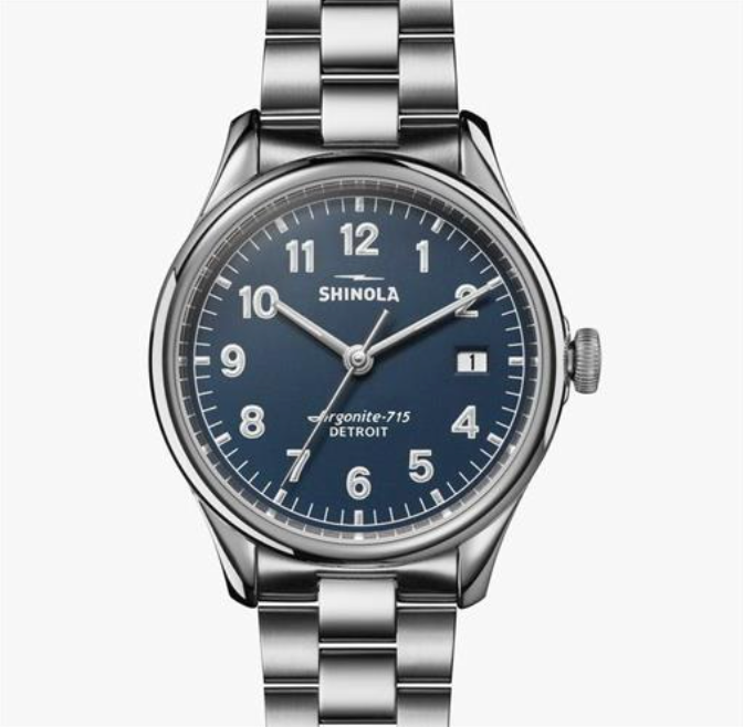 Shinola Men's Vinton 38mm Watch with Blue Dial & Stainless Steel Bracelet