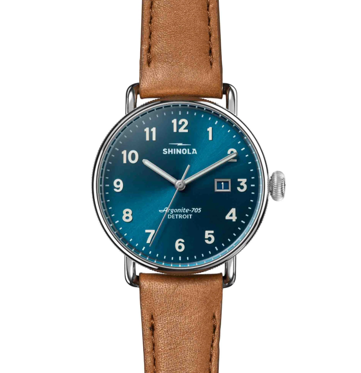 Shinola Men's Canfield 38mm Three-Hand Watch with Blue Dial & Tan Leather Strap