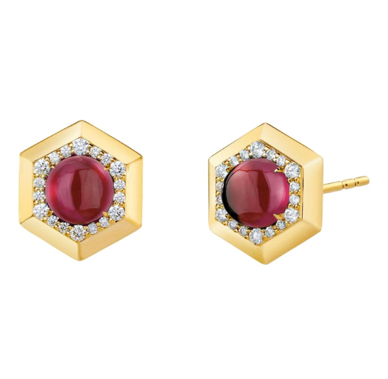 Syna 18K Yellow Gold Rhodolite Garnet 0.50 ctw Diamond Earrings