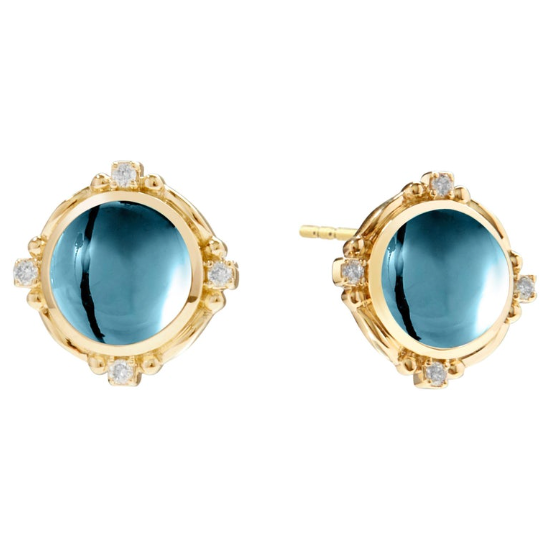Syna 18K Yellow Gold Mogul Blue Topaz 0.09 ctw Diamond Stud Earrings