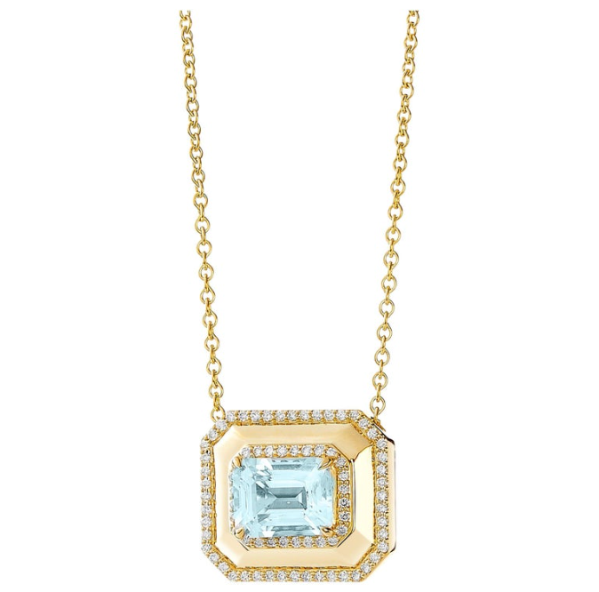 Syna 18K Yellow Gold Geometrix Blue Topaz 0.35 ctw Diamond Necklace, 16-18" Adjustable