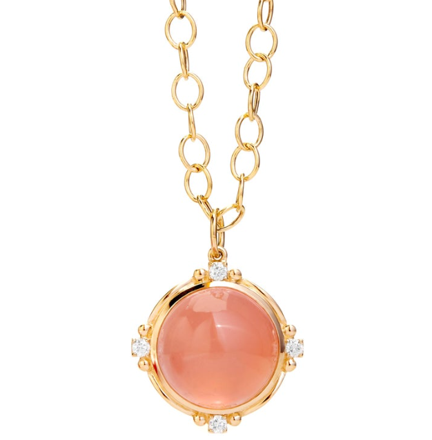 Syna 18K Yellow Gold Mogul Rose Quartz 0.35 ctw Diamond Pendant (No Chain)