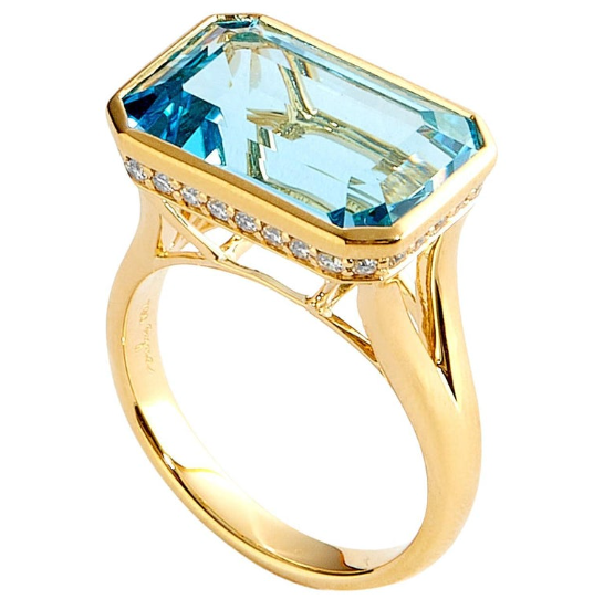 Syna 18K Yellow Gold Geometrix Blue Topaz 0.35 ctw Diamond Ring, Size 6.5