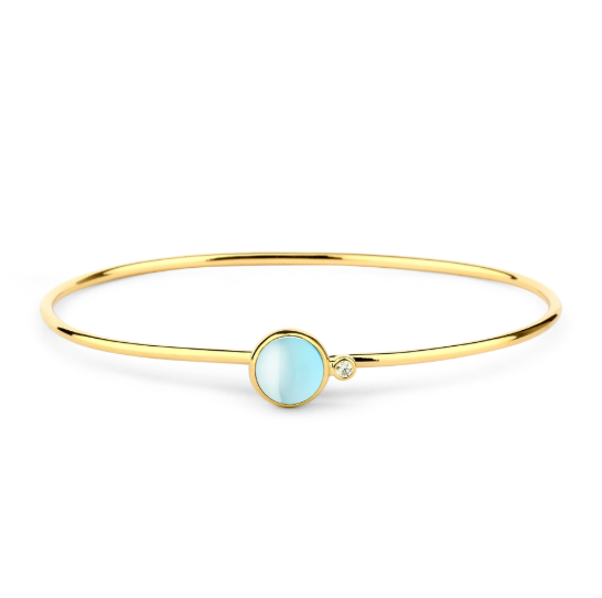 Syna 18K Yellow Gold Candy Blue Topaz 0.05 ctw Diamond Bangle Bracelet