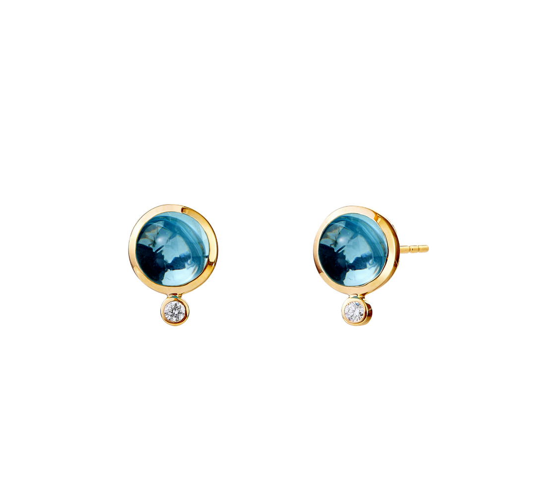 Syna 18K Yellow Gold Blue Topaz 0.10 ctw Diamond Stud Earrings