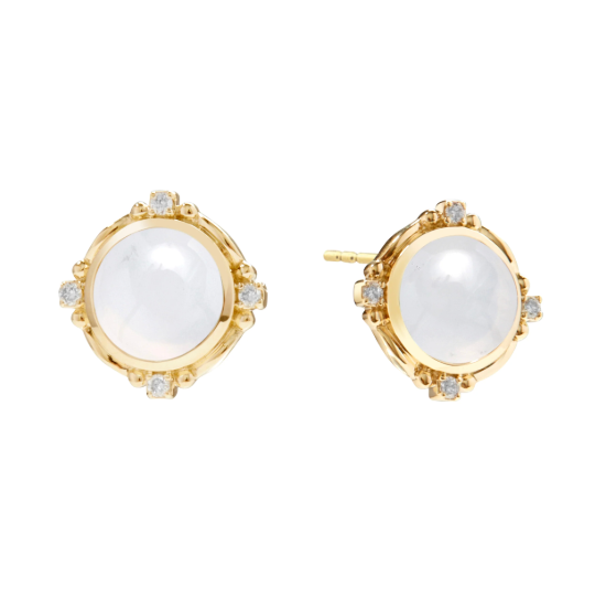 Syna 18K Yellow Gold Mogul Moon Quartz 0.09 ctw Diamond Stud Earrings