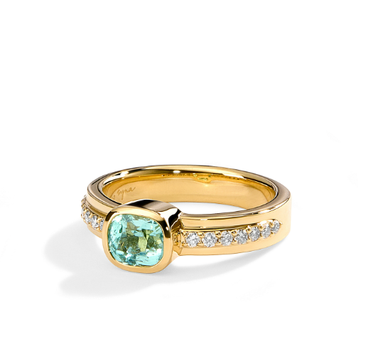 Syna 18K Yellow Gold Green Tourmaline 0.20 ctw Diamond Ring, Size 6.5