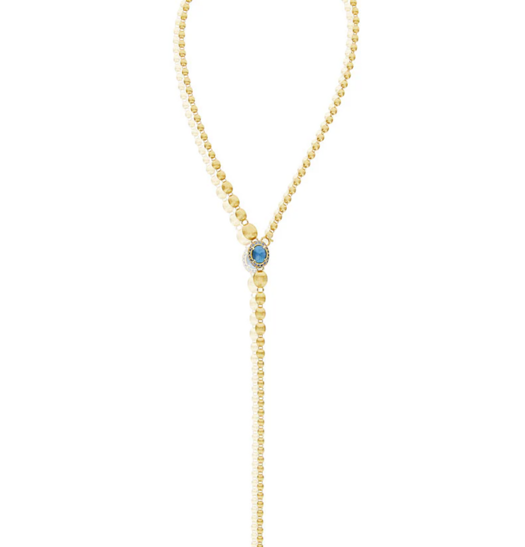 Nanis 18K Yellow Gold Dancing in the Rain Reverse Blue Topaz & Green Amethyst Necklace, 18" Adjustable