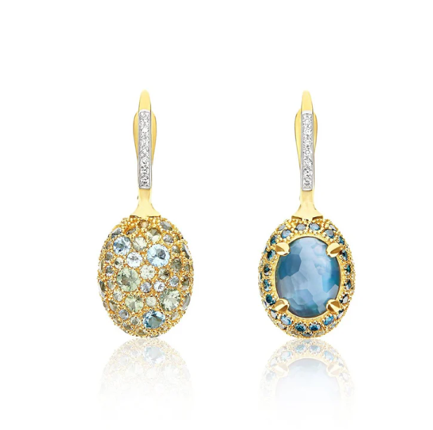 Nanis 18K Yellow Gold Dancing in the Rain Reverse Blue Topaz & Green Amethyst Earrings