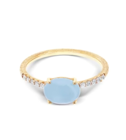 Nanis 18K Yellow Gold Dancing in the Rain Color Aquamarine 0.09 ctw Diamond Ring, Size 7