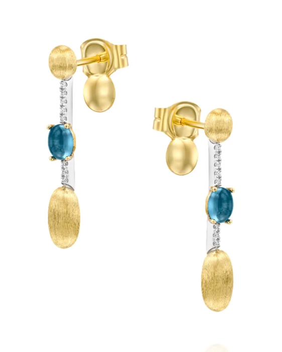 Nanis 18K Yellow Gold Dancing in the Rain Color Blue Topaz 0.06 ctw Diamond Drop Earrings