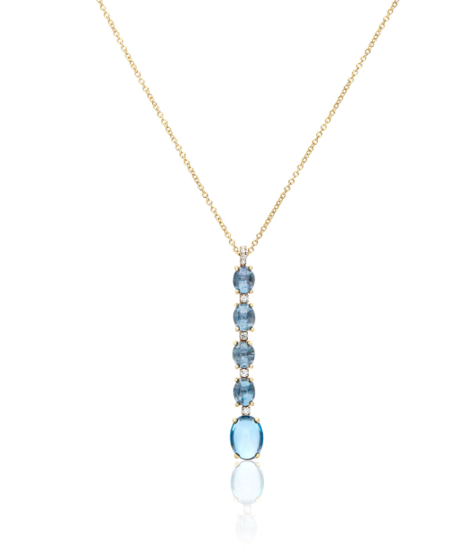 Nanis 18K Yellow Gold Dancing in the Rain Color Blue Topaz 0.07 ctw Diamond Pendant