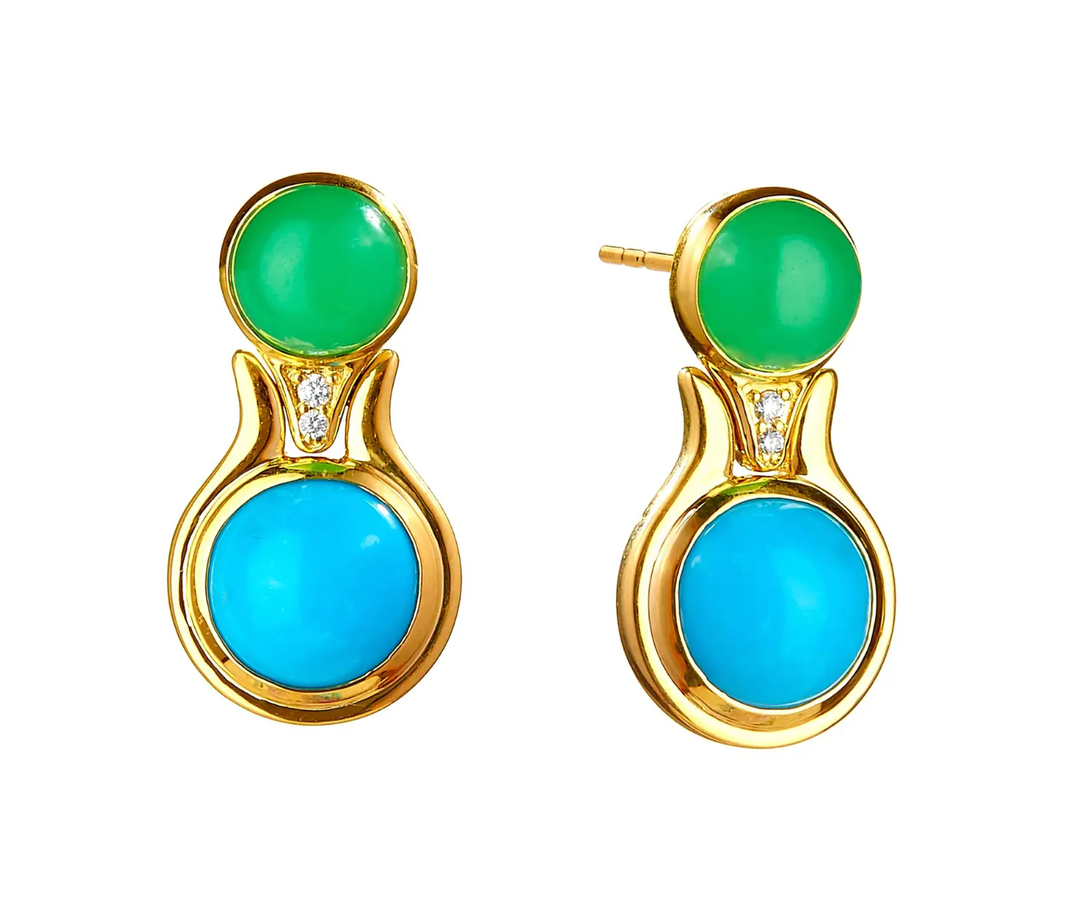 Syna 18K Yellow Gold Candy Chrysocolla & Blue Topaz 0.03 ctw Diamond Drop Earrings