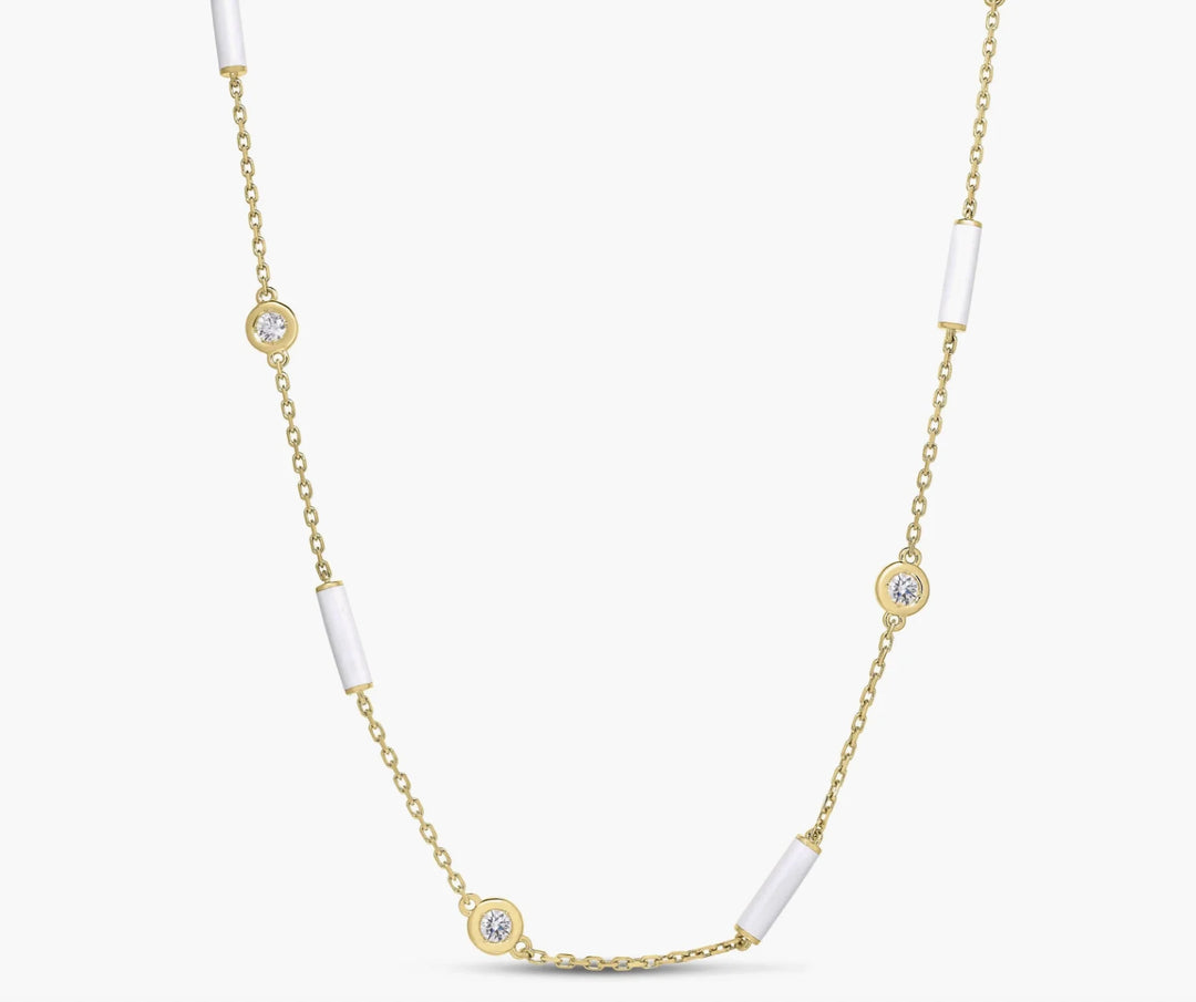 Roberto Coin Diamonds By the Inch Enamel Bar & Bezel Station Necklace