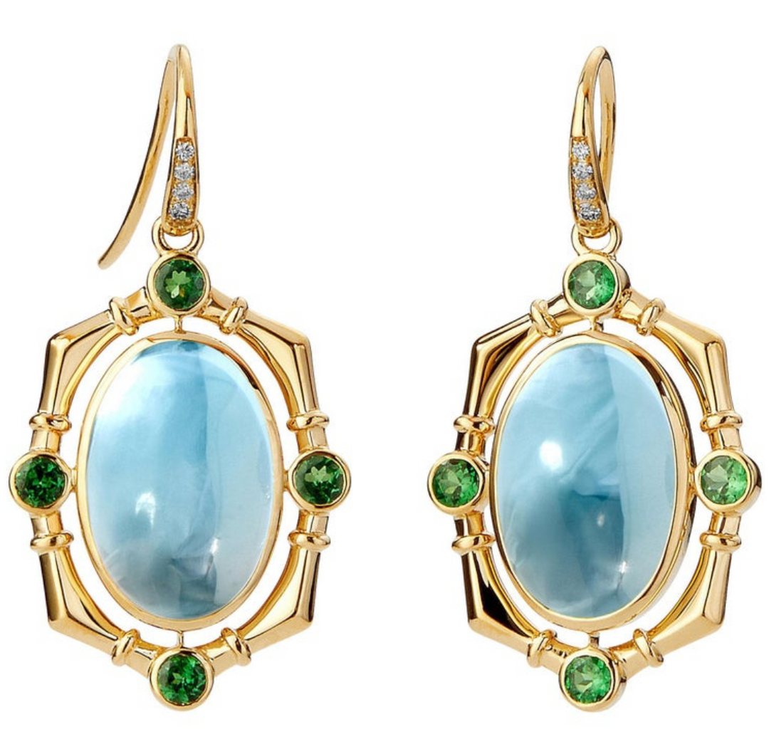 Syna 18K Yellow Gold Blue Topaz & Tsavorite 0.05 ctw Diamond Dangle Earrings