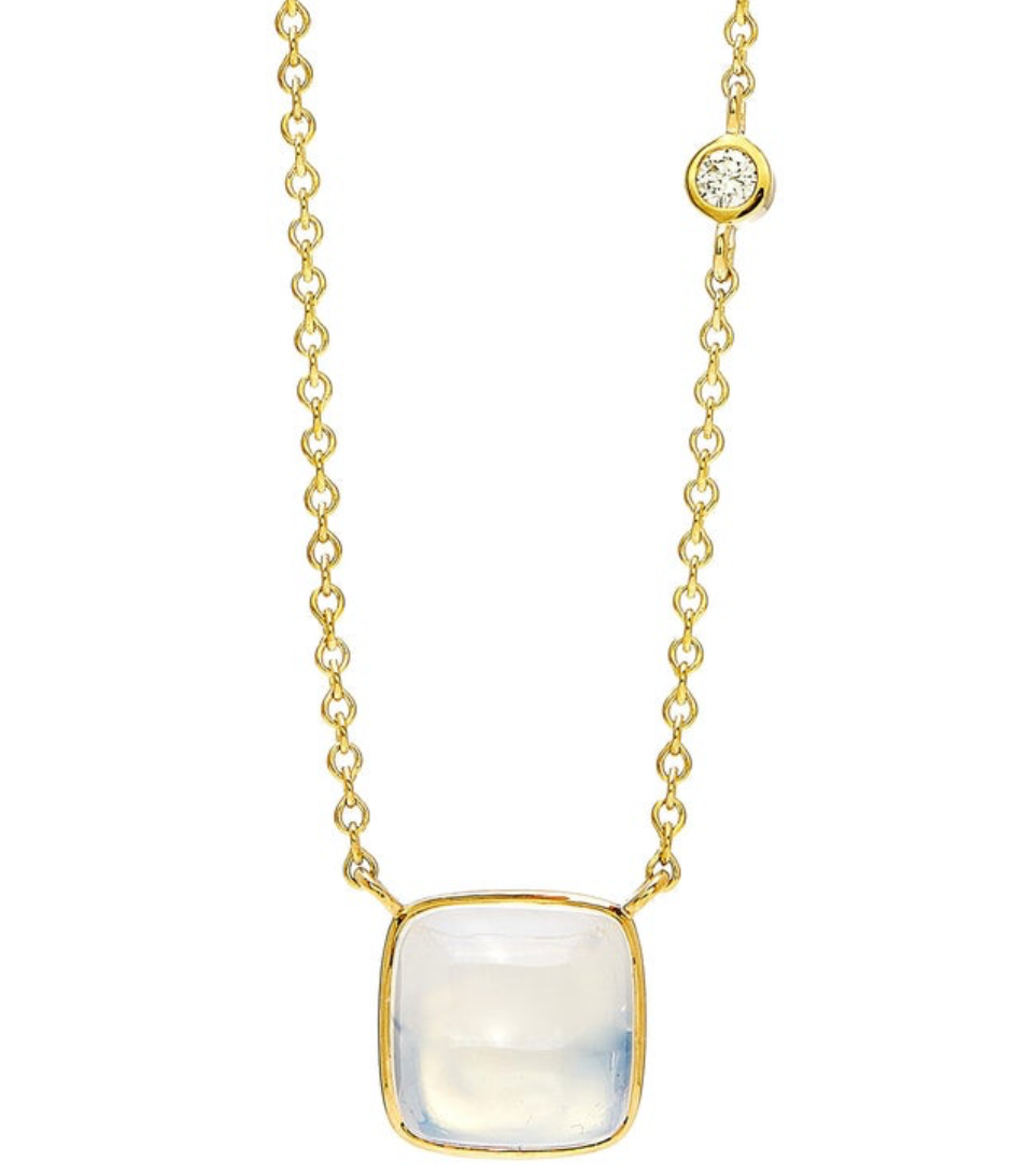 Syna 18K Yellow Gold Moon Quartz 0.05 ctw Diamond Necklace, 16-18"