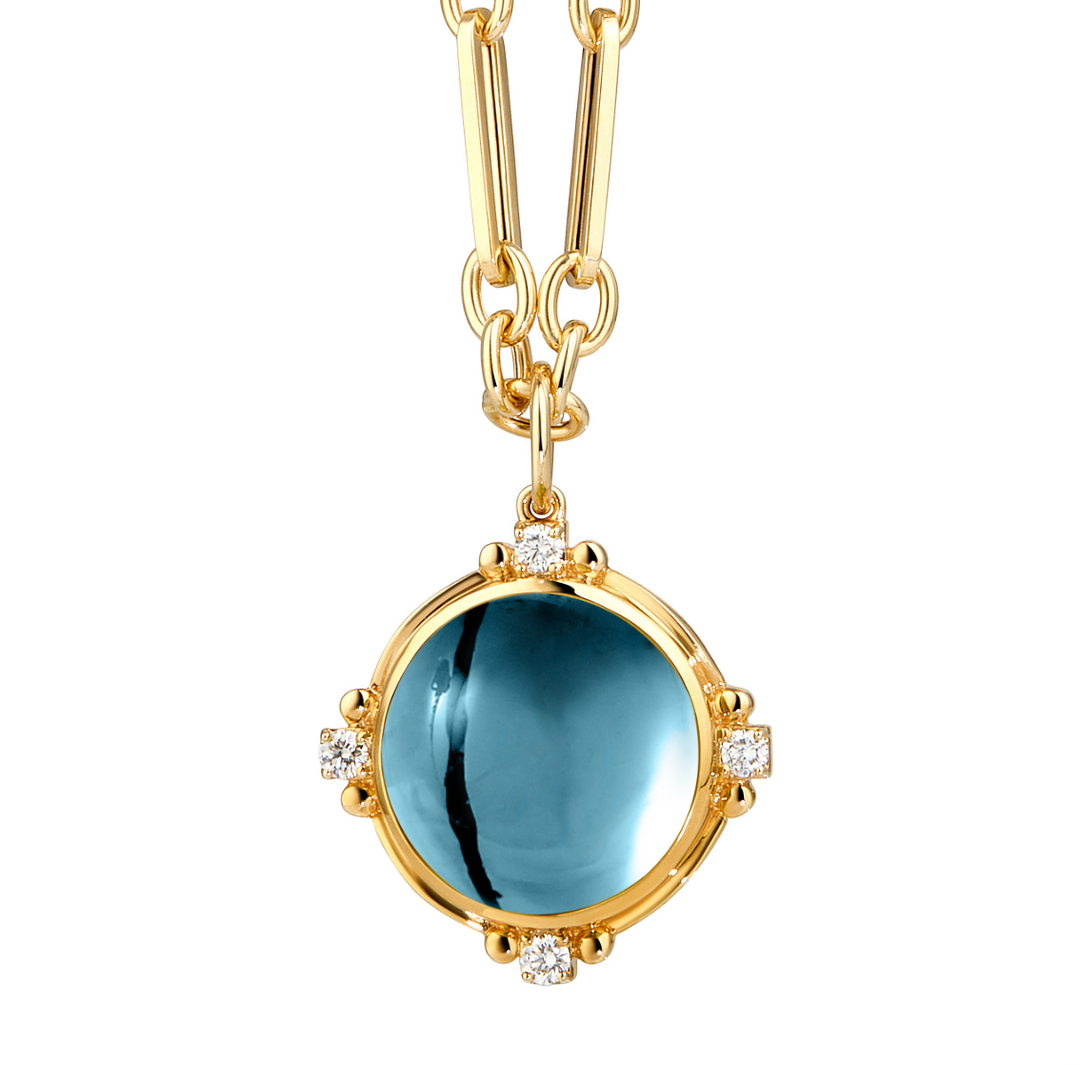 Syna 18K Yellow Gold Orbit Blue Topaz 0.25 ctw Diamond Pendant
