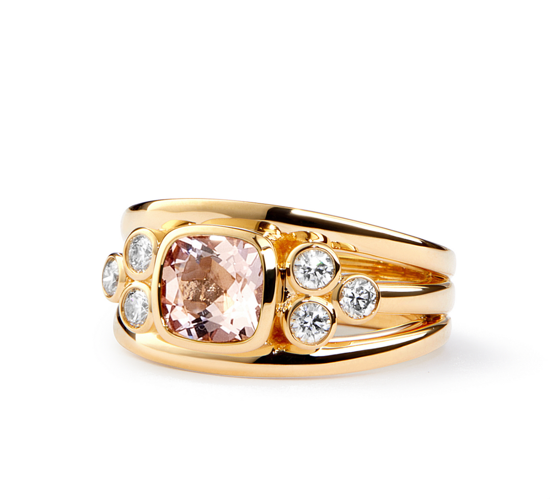 Syna 18K Yellow Gold Pink Tourmaline 0.35 ctw Diamond Ring, Size 7