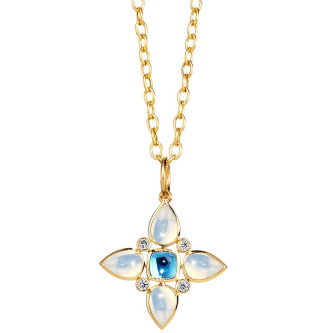 Syna 18K Yellow Gold Mogul Moon Quartz & Blue Topaz 0.45 ctw Diamond Pendant