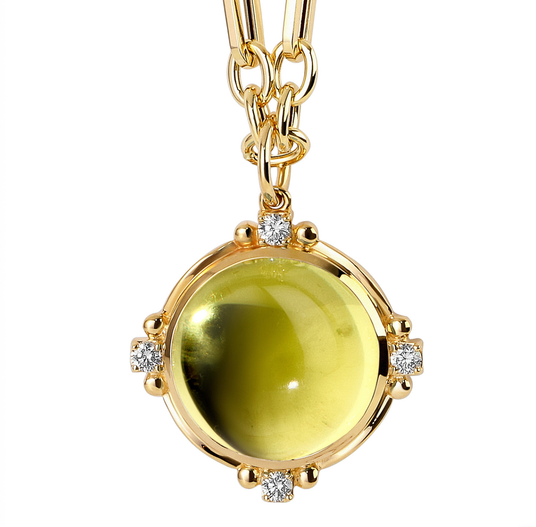 Syna 18K Yellow Gold Mogul Lemon Quartz 0.35 ctw Diamond Pendant