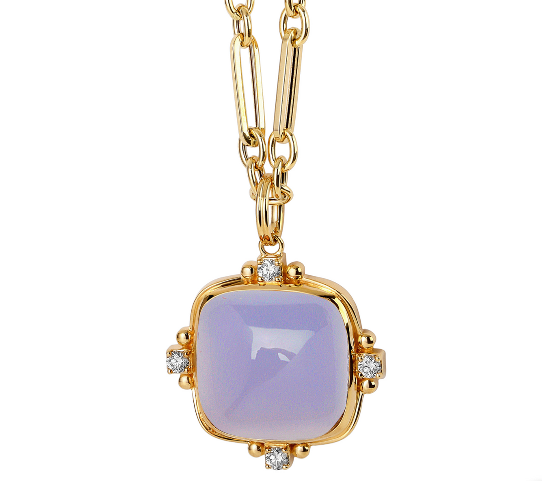 Syna 18K Yellow Gold Mogul Blue Chalcedony 0.40 ctw Diamond Pendant