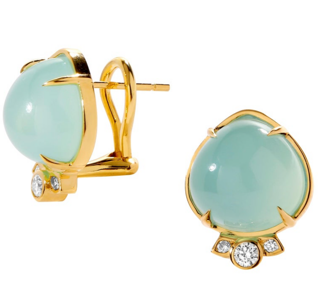 Syna 18K Yellow Gold Mogul Sea Green Chalcedony 0.15 ctw Diamond Omega-Back Earrings