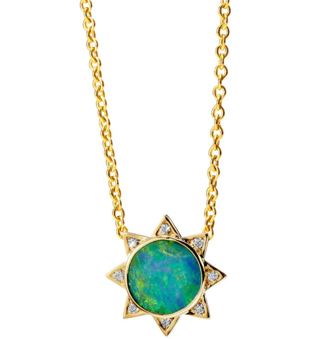 Syna 18K Yellow Gold Boulder Opal 0.10 ctw Diamond Necklace, 18"