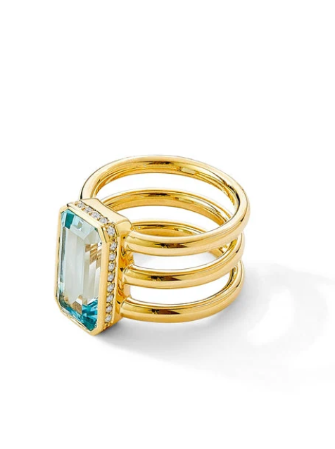Syna 18K Yellow Gold Blue Topaz 0.25 ctw Diamond Band, Size 7