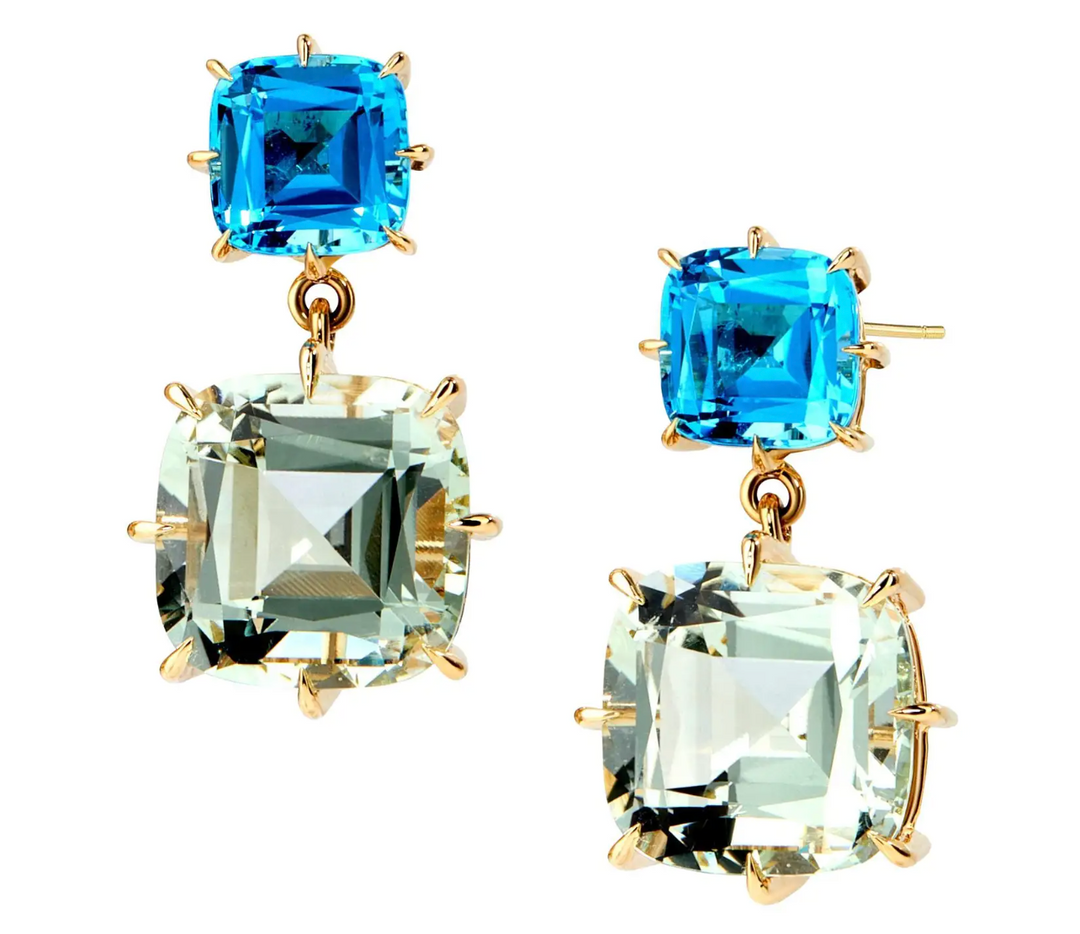 Syna Blue Topaz & Praseolite Quartz Drop Earrings