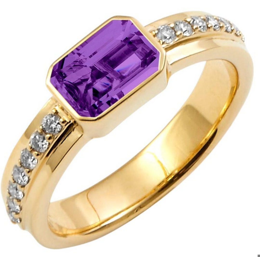Syna 18K Yellow Gold Amethyst 0.20 ctw Diamond Ring, Size 6.5
