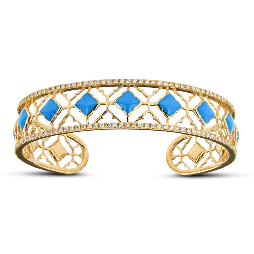 Kabana 14K Yellow Gold Turquoise 0.81 ctw Diamond Bangle Bracelet