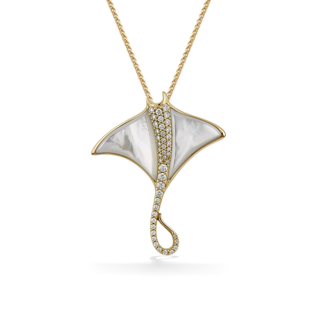 Kabana 14K Yellow Gold White Mother-of-Pearl 0.32 ctw Diamond Pendant, 18"