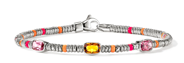John Hardy Heishi Gem Bracelet with Orange Citrine, Rhodolite and Pink Tourmaline, Medium