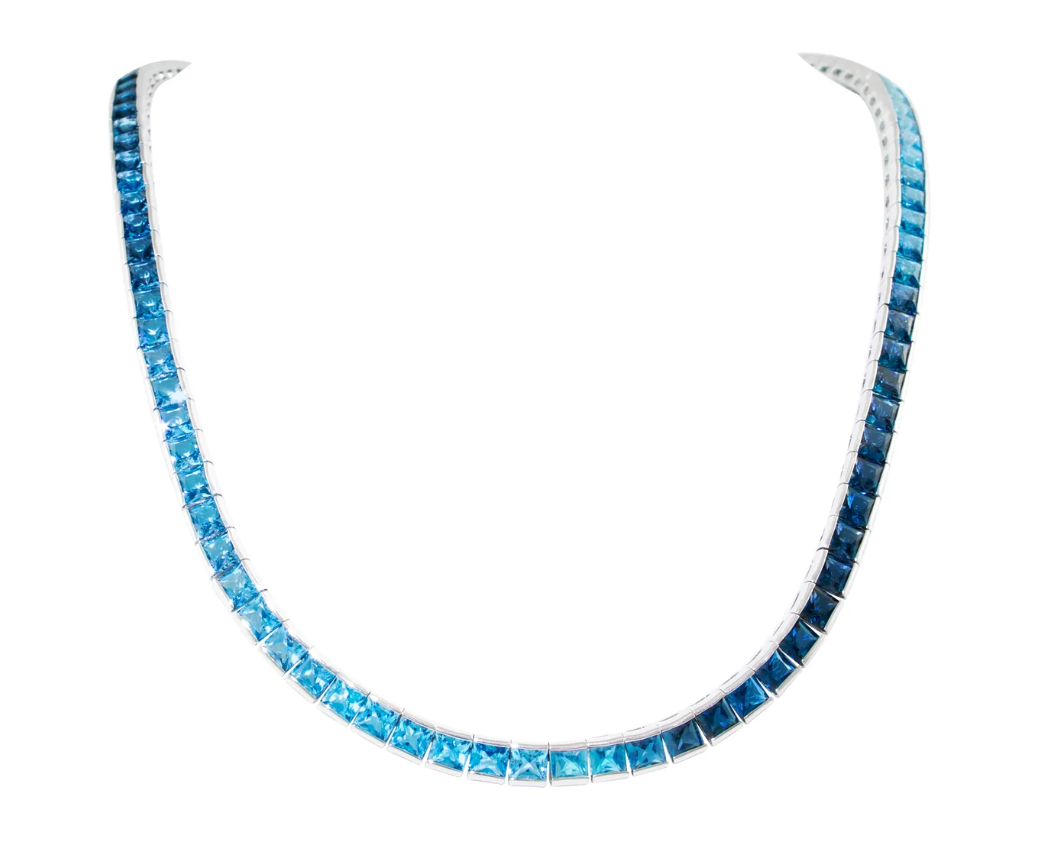 Bellarri Eternal Love 14K White Gold Blue Topaz Necklace 18"