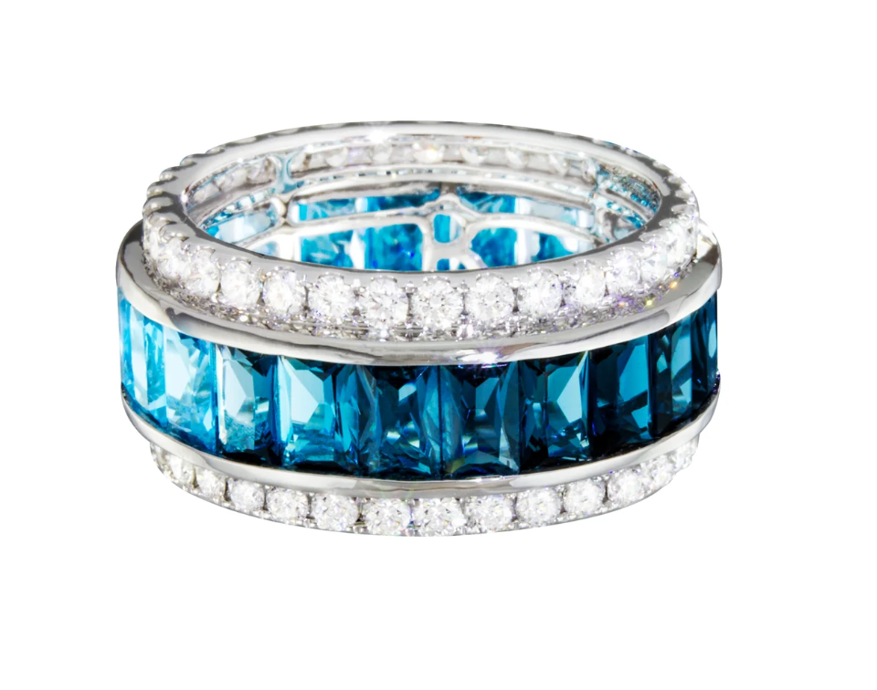 Bellarri Eternal Love 14K White Gold Blue Topaz & Diamond Band Ring