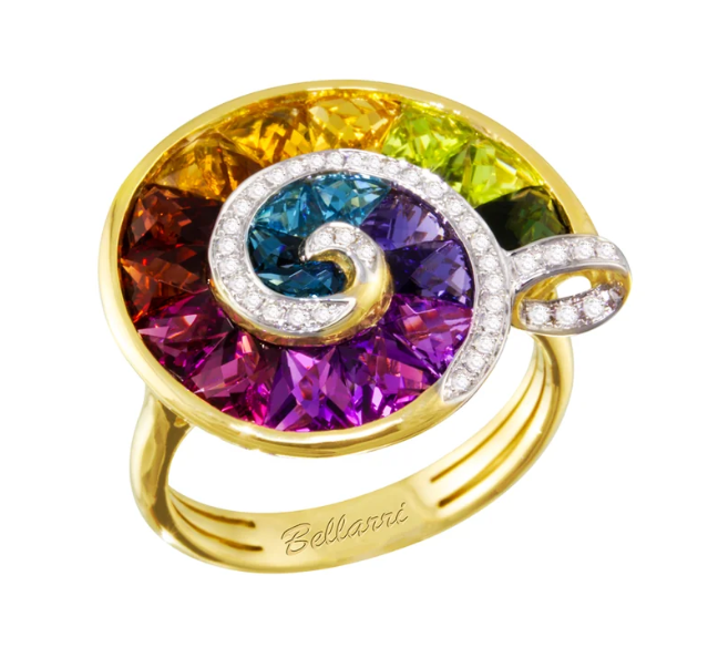 Bellarri Cove 14K Yellow Gold Multi-Gemstone & Diamond Sea Shell Ring