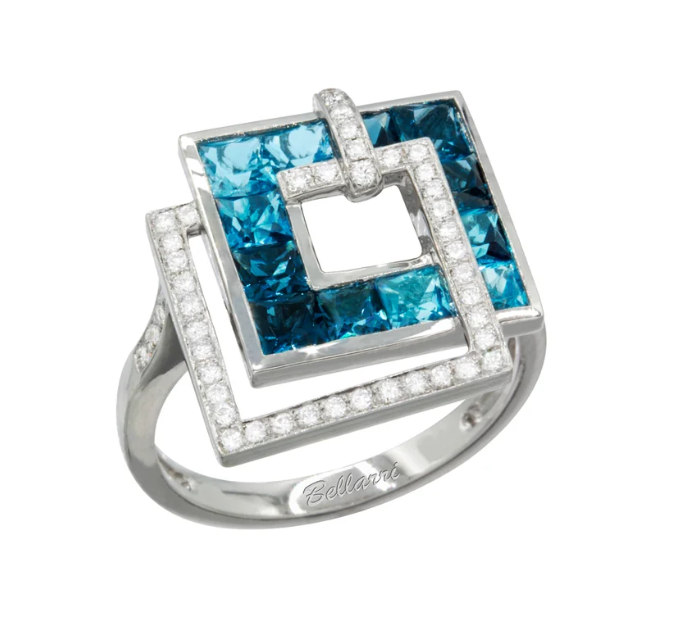 Bellarri Malibu Nouveau 14K White Gold Blue Topaz & Diamond Ring