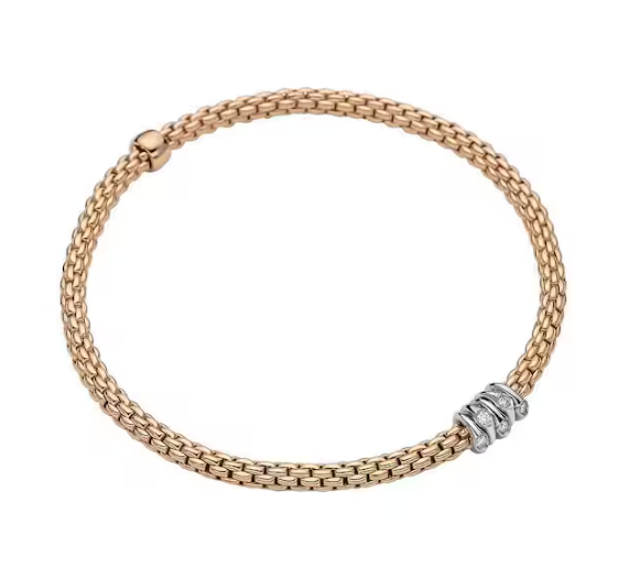 FOPE Prima Flex'it Bracelet in 18K Rose Gold with .07 CTW Diamonds (Size S)
