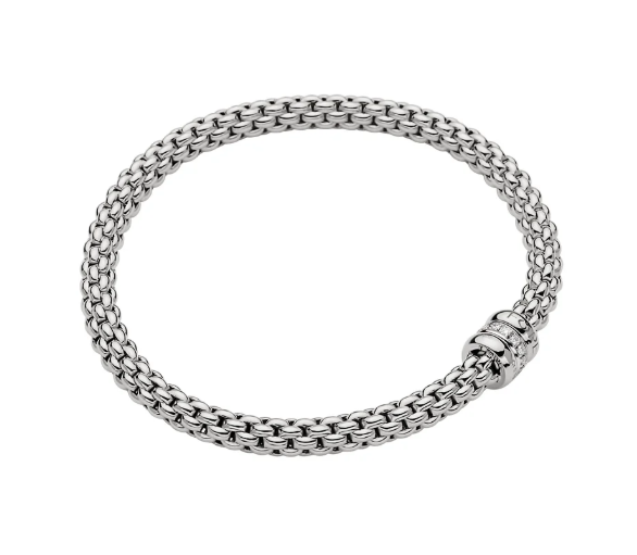 FOPE Solo Flex'it Bracelet in 18K White Gold with .10 CTW Diamonds (Size S)