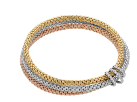 FOPE Prima FlexIt 18K Yellow, White & Rose Gold Diamond Triple Row Bracelet - SZ M