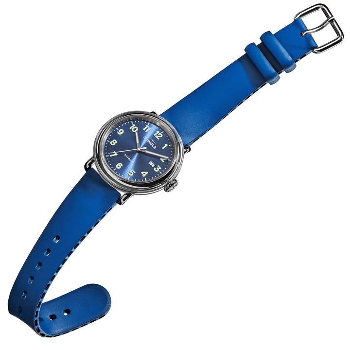 Shinola Runwell Detrola Watch, 41mm, Detroit Blue Dial, Rubber Strap