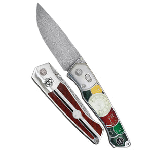 David Oscarson Stainless Steel "Take it to the Limit" Guilloche and Hot Enamel in Ruby Red and Mossy Black Folding Knife, Numbered 3/100