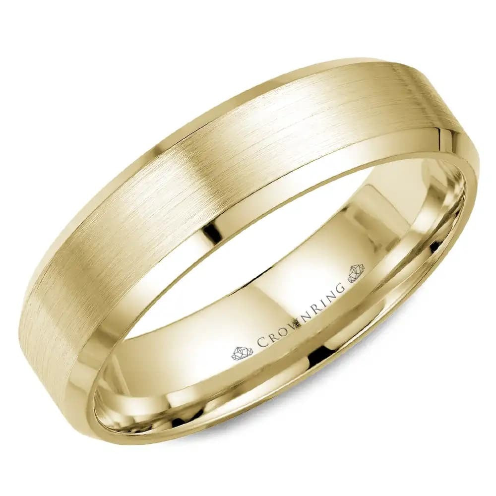 14k Yellow Gold 6mm Brushed with High Shine edge wedding band