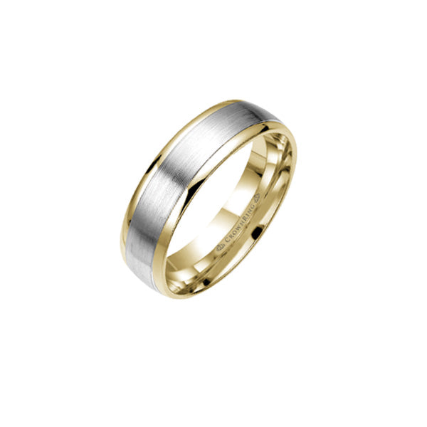 CrownRing 14K Light Version Yellow/White With Sandpaper Center & High Polish Edges 7.0 mm Wedding Band
