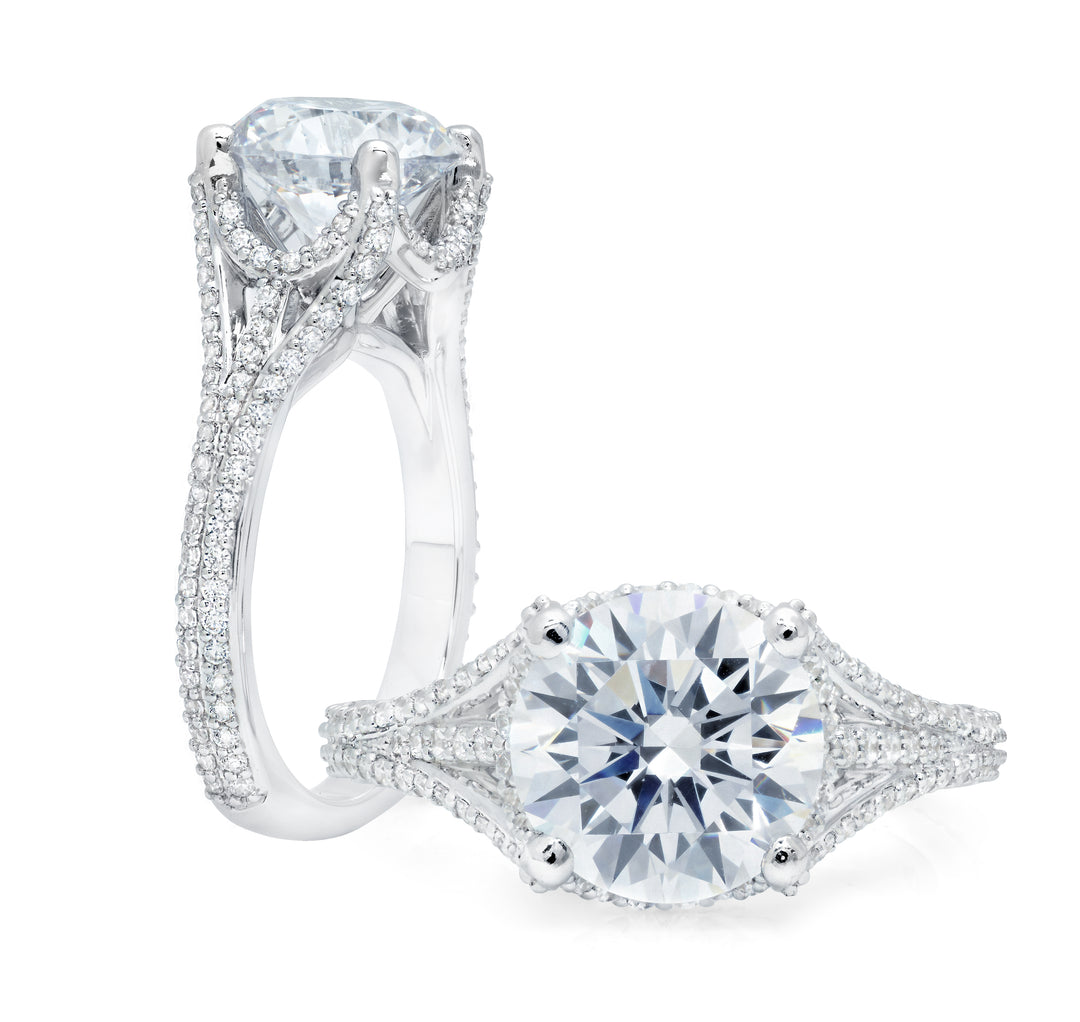 18 Karat White Gold Diamond Basket and Shank Engagement Ring for a 1ct Center