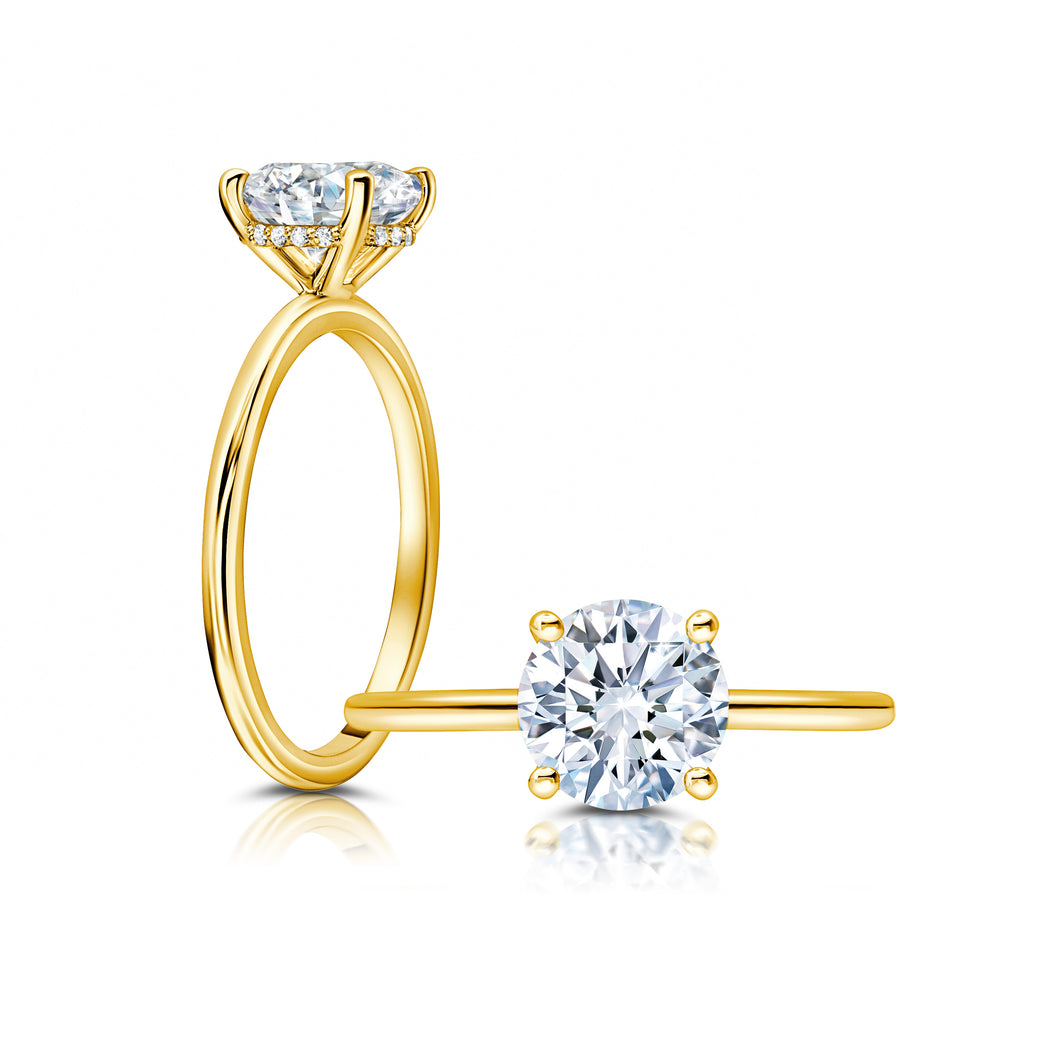 18 Karat Yellow Gold Hidden Basket Halo Engagement Ring for a 1ct Center