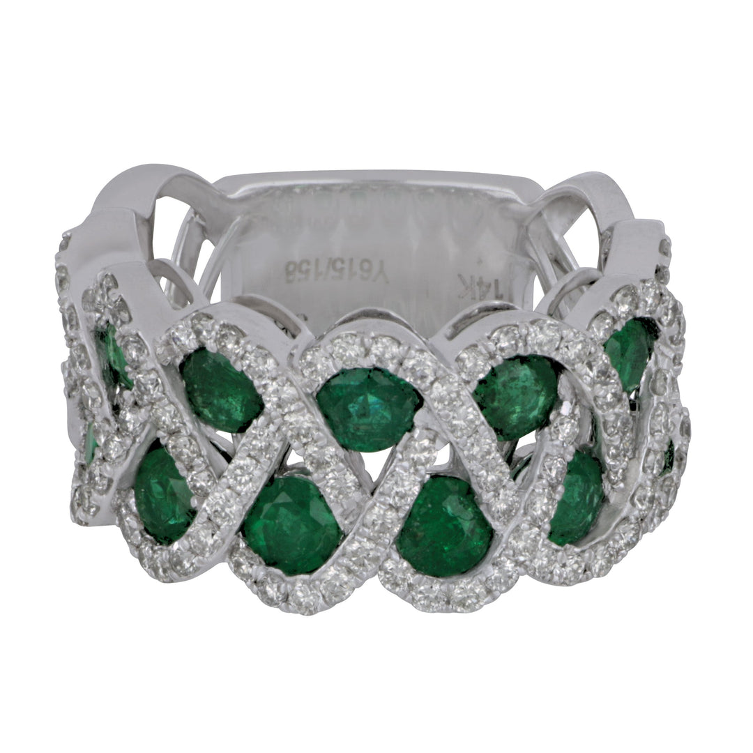 14k White Gold Lattis Style Emerald Ring (EM =1.85TW 99D=1.00 TW GH/VS-SI) 6.5