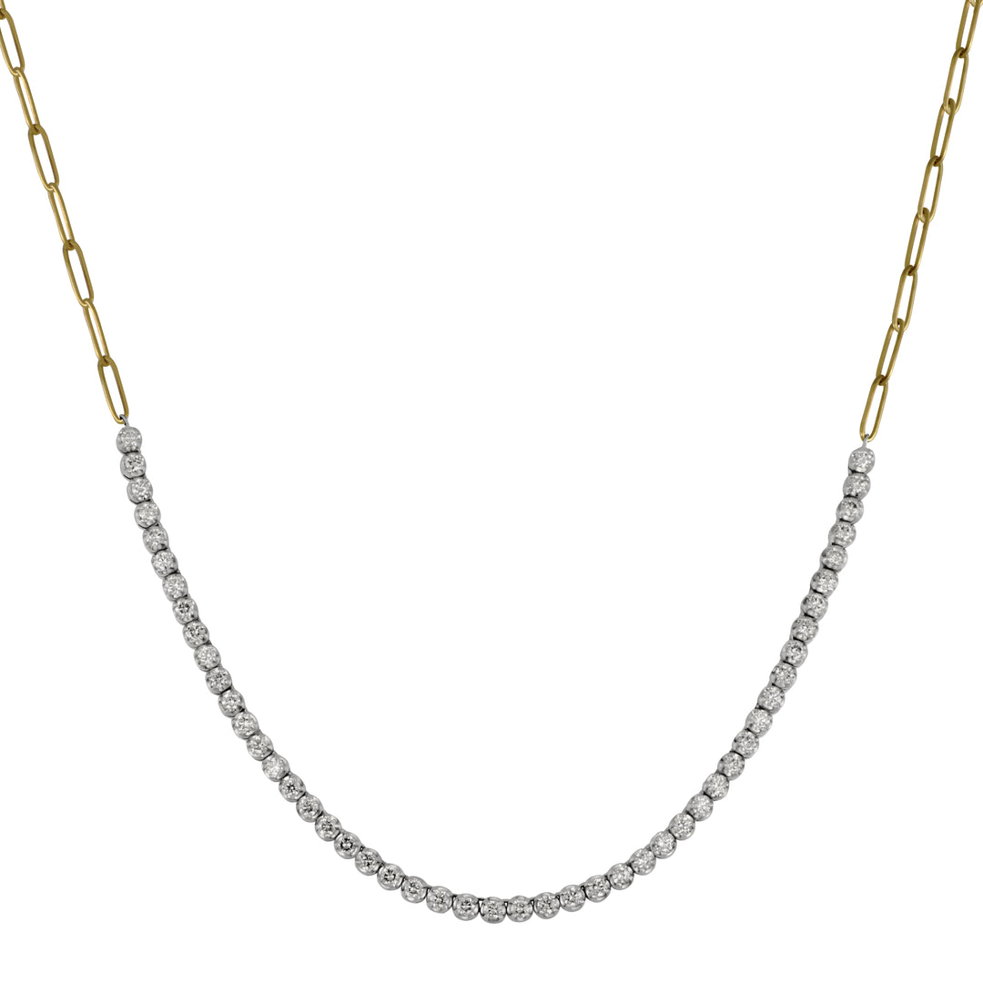 14 Karat White and Yellow Gold 17" Diamond Line Front with Paperclip Back Necklace, 49Dias= 3.20tw GH/SI